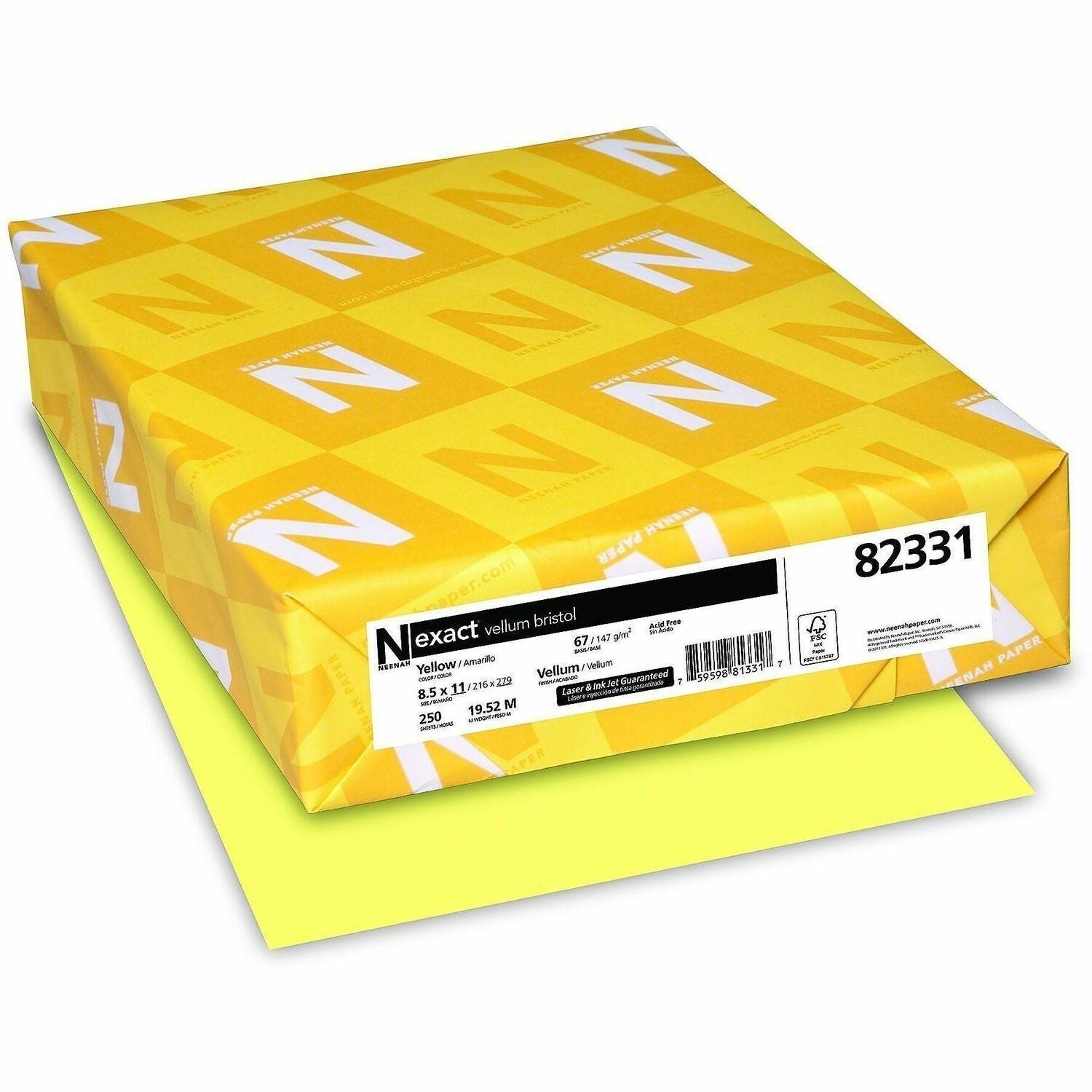 Wausau Paper - Exact Vellum Bristol Cover Stock, 67 lbs., 8-1/2 x 11, Yellow, 250 Sheets, Sold as 1 PK