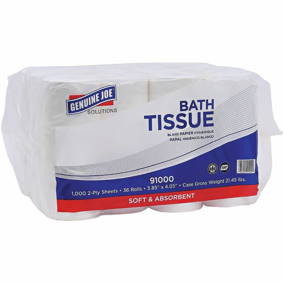 Genuine Joe Solutions Double Capacity Bath Tissue - 2 Ply - 1000 Sheets/Roll - White - Embossed - For Bathroom - 2016 / Pallet