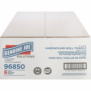 Genuine Joe Solutions Hardwound Paper Towels - 1 Ply - 7" x 850 ft - White - Embossed, Absorbent - 390 / Pallet