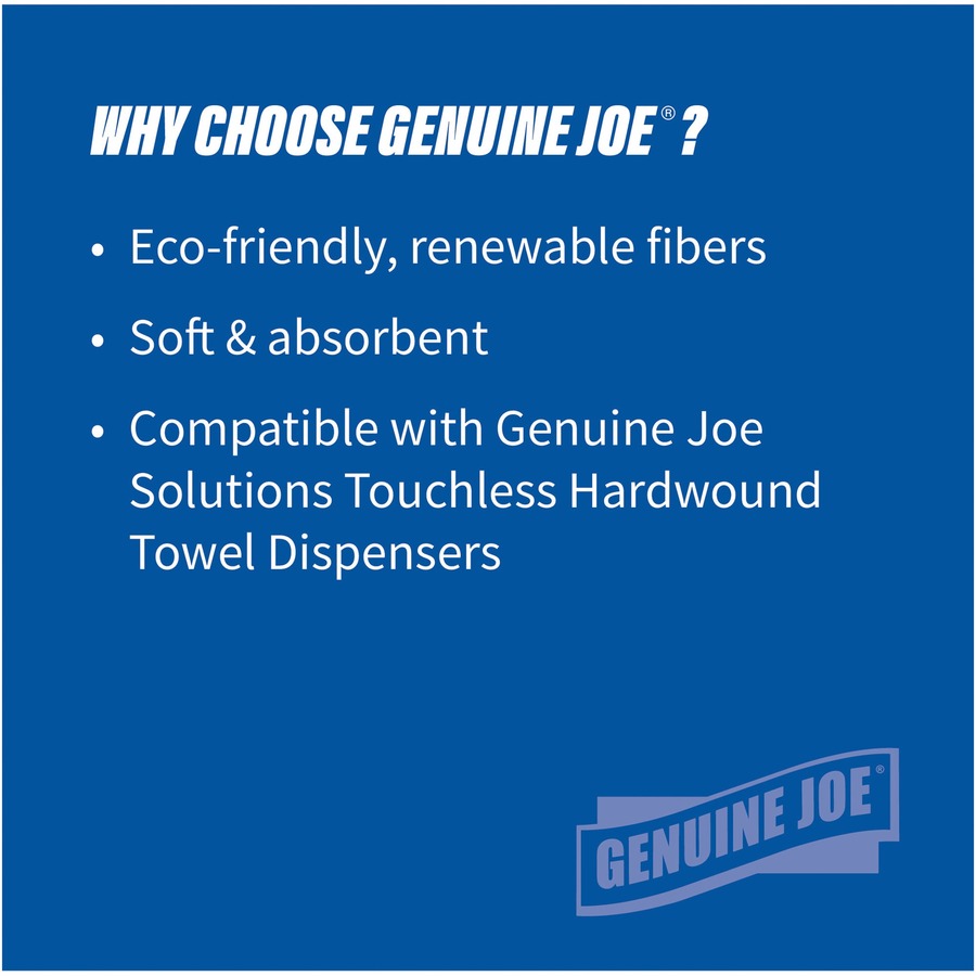 Genuine Joe Solutions Hardwound Paper Towels - 1 Ply - 7" x 850 ft - White - Embossed, Absorbent - 390 / Pallet - 6