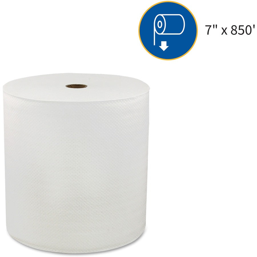 Genuine Joe Solutions Hardwound Paper Towels - 1 Ply - 7" x 850 ft - White - Embossed, Absorbent - 390 / Pallet - 7
