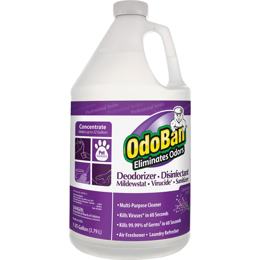 OdoBan Deodorizer Disinfectant Cleaner Concentrate - Concentrate - 128 fl oz (4 quart) - Lavender Scent - 4 / Carton - Deodorize, Disinfectant, Residue-free - Purple - 2