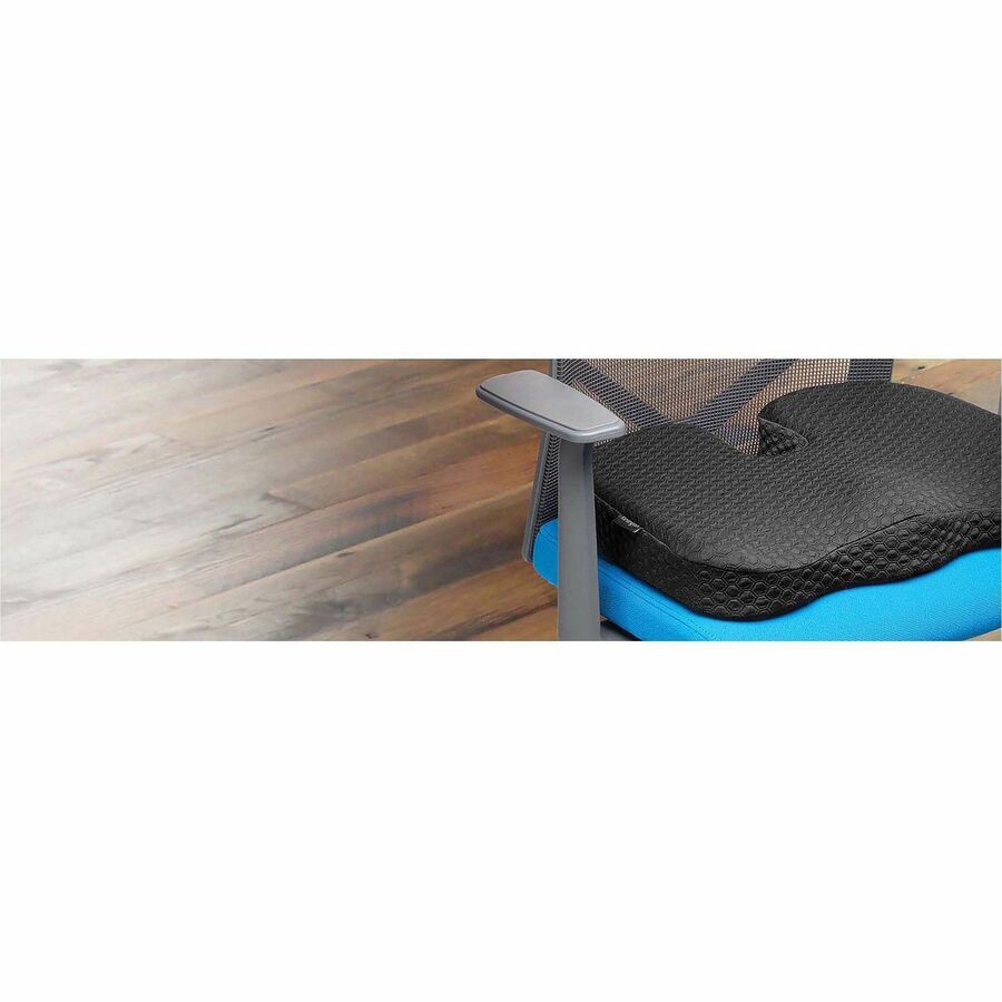 Kensington Premium Cool-Gel Seat Cushion - 14" x 18" - Gel Filling - Fabric Cover - Foam - Comfortable, Durable, Anti-slip, Ergonomic Design, Machine Washable, Carrying Strap - Black - 1Each