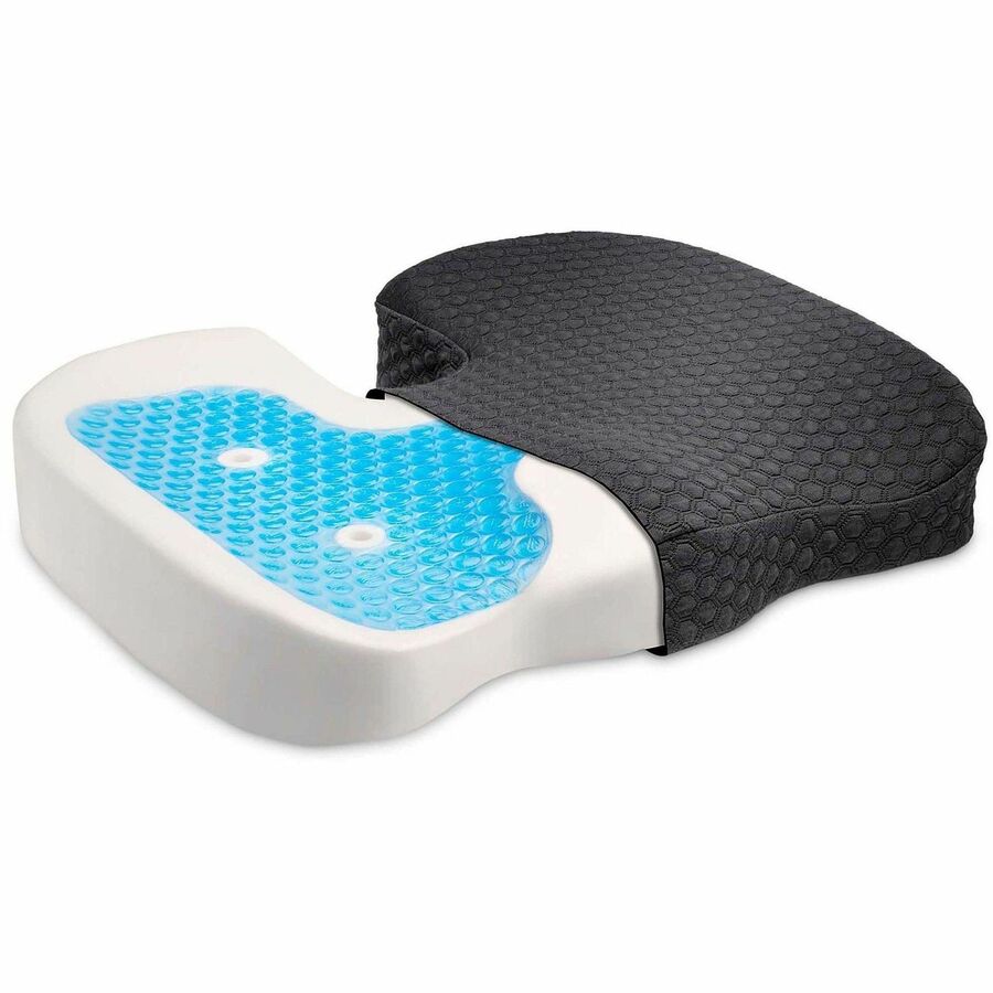Kensington Premium Cool-Gel Seat Cushion - 14" x 18" - Gel Filling - Fabric Cover - Foam - Comfortable, Durable, Anti-slip, Ergonomic Design, Machine Washable, Carrying Strap - Black - 1Each