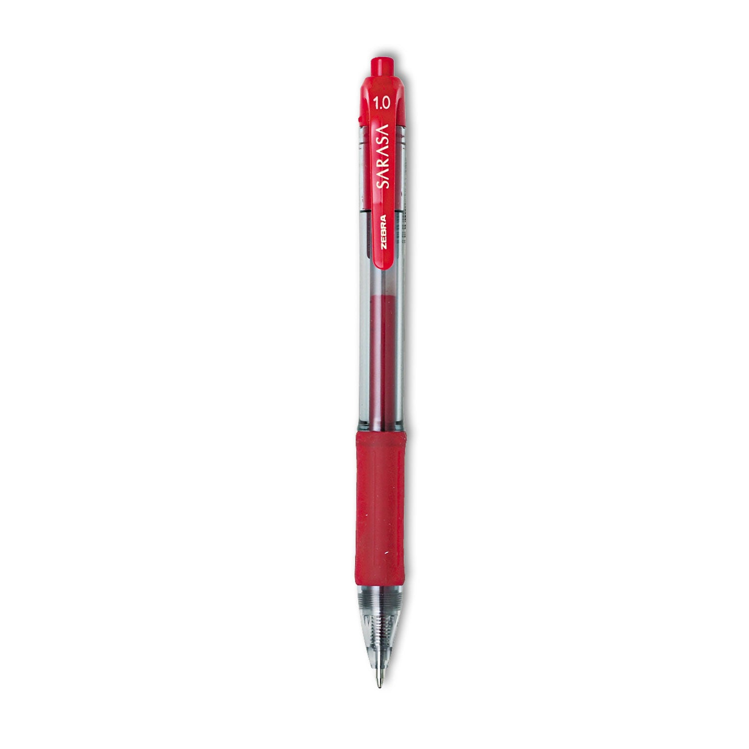 Sarasa Dry Gel X20 Gel Pen, Retractable, Bold 1 mm, Red Ink, Clear/Red Barrel, Dozen - 