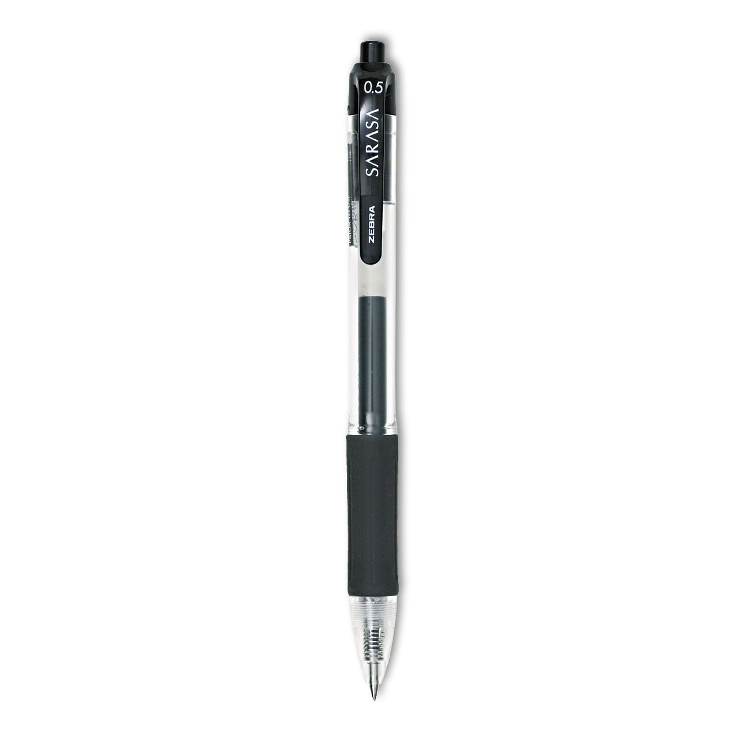 Sarasa Dry Gel X20 Gel Pen, Retractable, Fine 0.5 mm, Black Ink, Clear/Black Barrel, 12/Pack - 