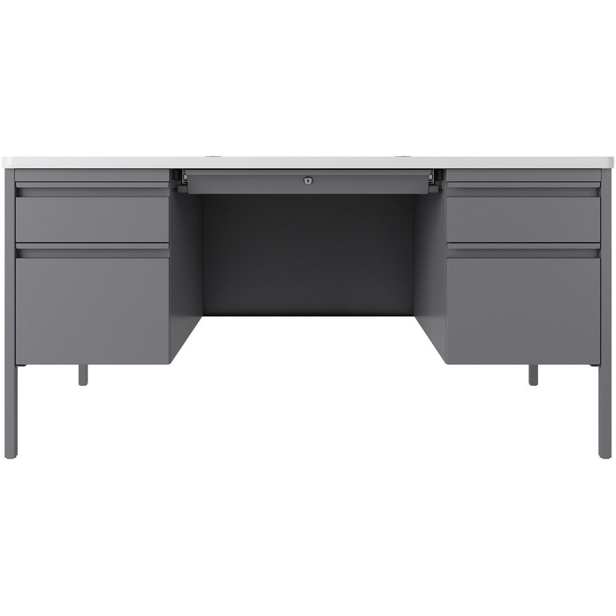 Lorell Fortress Series Double-Pedestal Teachers Desk - 60" x 30"29.5" - Double Pedestal - T-mold Edge - Material: Steel - Finish: Gray