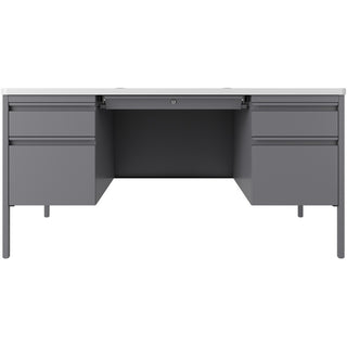 Lorell Fortress Series Double-Pedestal Teachers Desk - 60" x 30"29.5" - Double Pedestal - T-mold Edge - Material: Steel - Finish: Gray