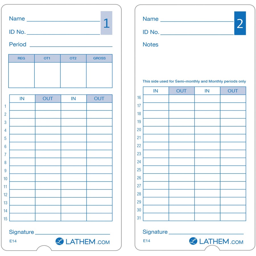 Time Clock Cards for Lathem Time 400E, Two Sides, 3 x 7, 100/Pack