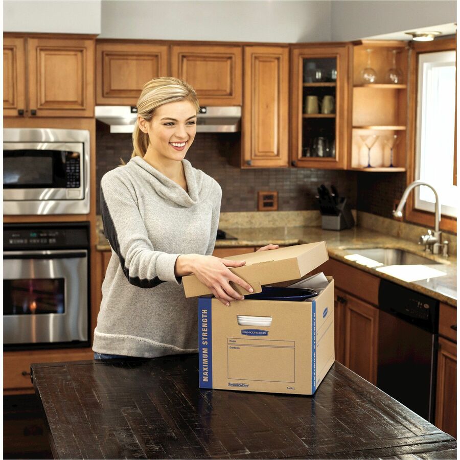 SmoothMove Maximum Strength Moving Boxes, Half Slotted Container (HSC), Small, 15" x 15" x 12", Brown/Blue, 8/Pack