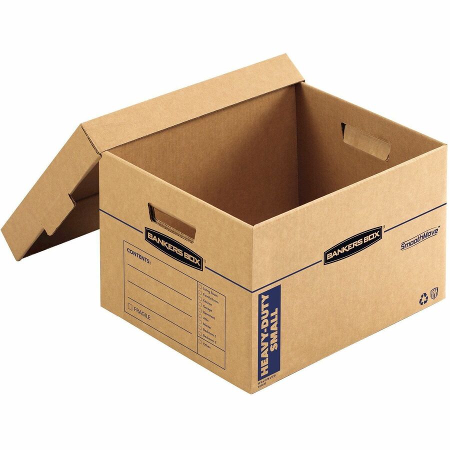SmoothMove Maximum Strength Moving Boxes, Half Slotted Container (HSC), Small, 15" x 15" x 12", Brown/Blue, 8/Pack