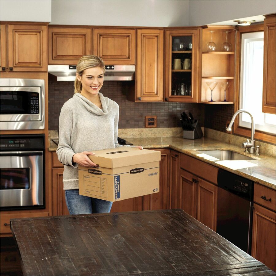 SmoothMove Maximum Strength Moving Boxes, Half Slotted Container (HSC), Small, 15" x 15" x 12", Brown/Blue, 8/Pack
