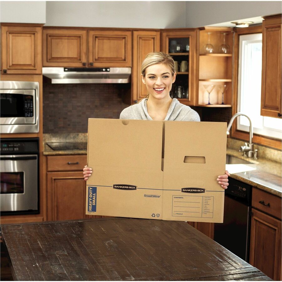 SmoothMove Maximum Strength Moving Boxes, Half Slotted Container (HSC), Small, 15" x 15" x 12", Brown/Blue, 8/Pack