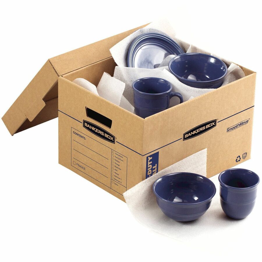 SmoothMove Maximum Strength Moving Boxes, Half Slotted Container (HSC), Small, 15" x 15" x 12", Brown/Blue, 8/Pack