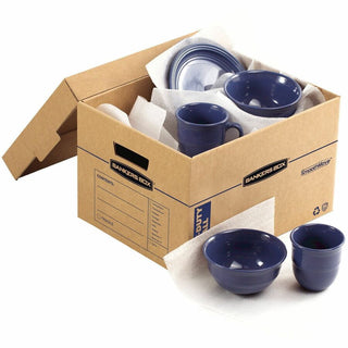 SmoothMove Maximum Strength Moving Boxes, Half Slotted Container (HSC), Small, 15" x 15" x 12", Brown/Blue, 8/Pack