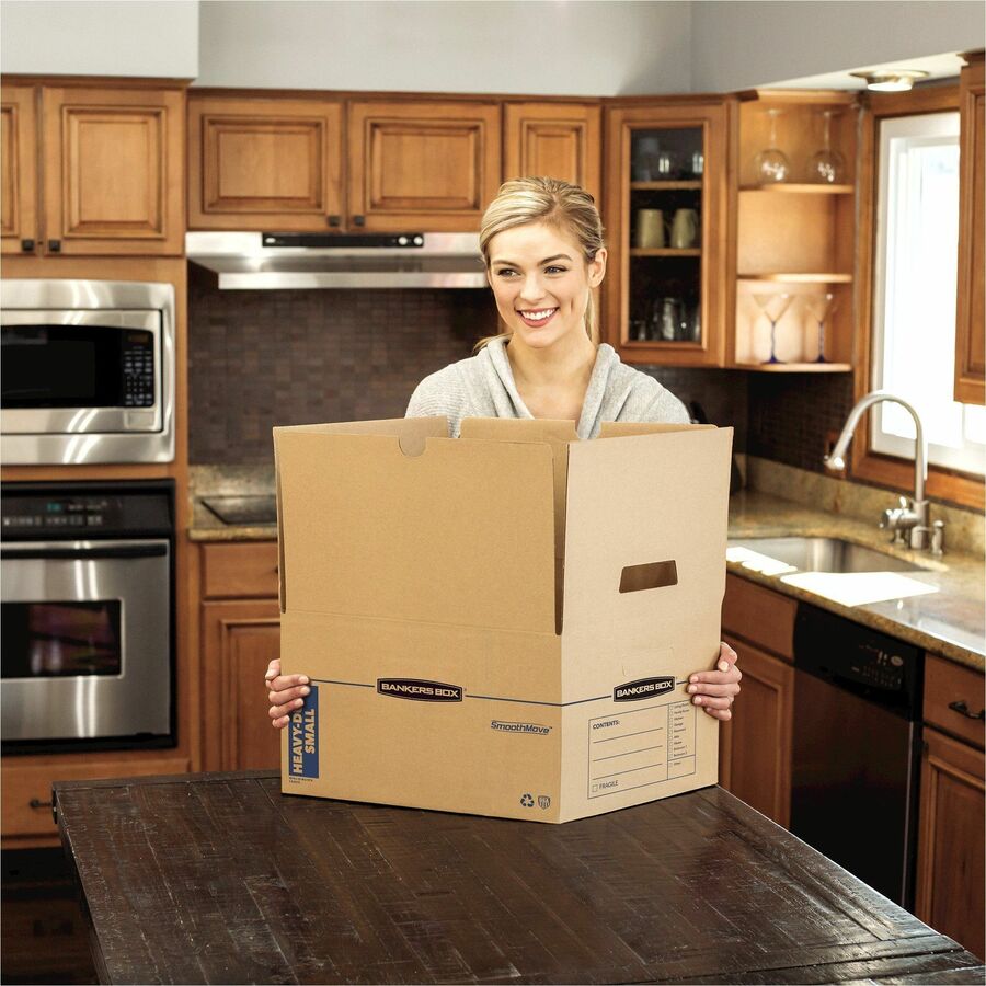 SmoothMove Maximum Strength Moving Boxes, Half Slotted Container (HSC), Small, 15" x 15" x 12", Brown/Blue, 8/Pack