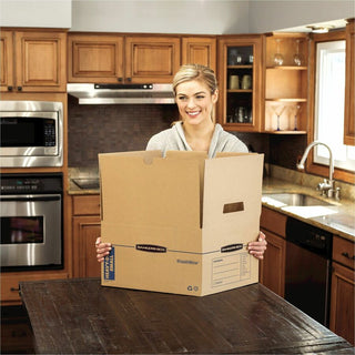 SmoothMove Maximum Strength Moving Boxes, Half Slotted Container (HSC), Small, 15" x 15" x 12", Brown/Blue, 8/Pack