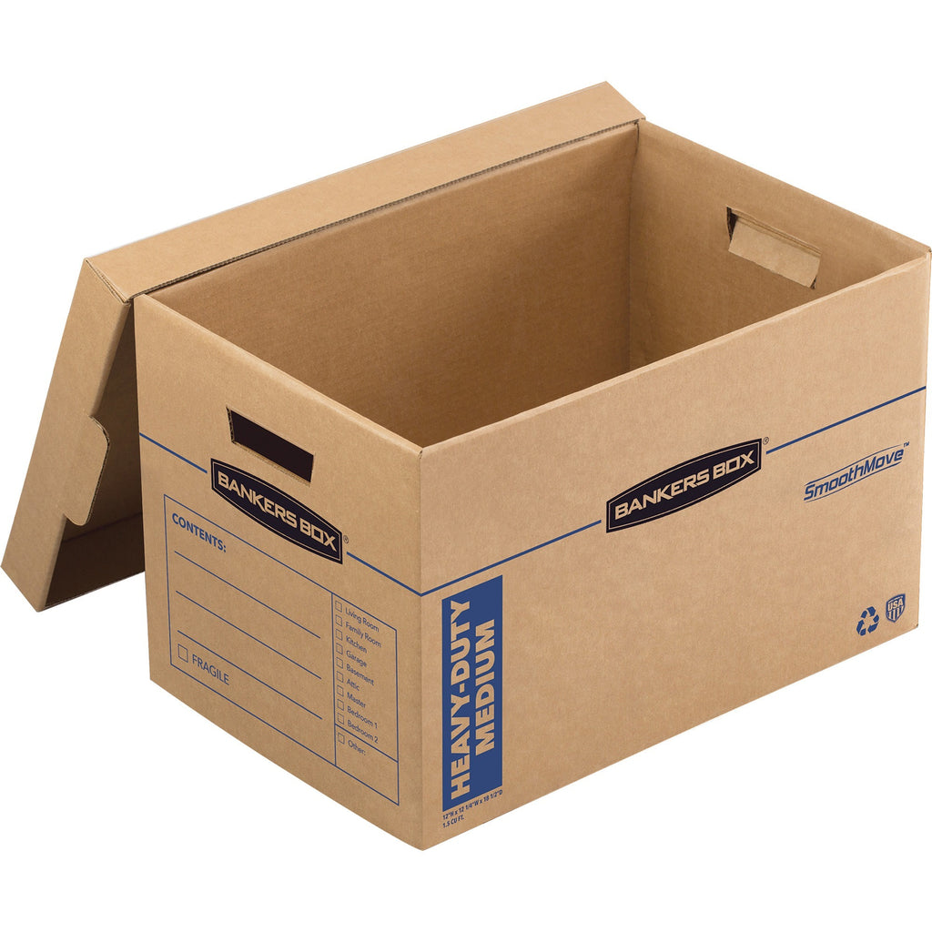 SmoothMove Maximum Strength Moving Boxes, Half Slotted Container (HSC), Medium, 12.25" x 18.5" x 12", Brown/Blue, 8/Pack