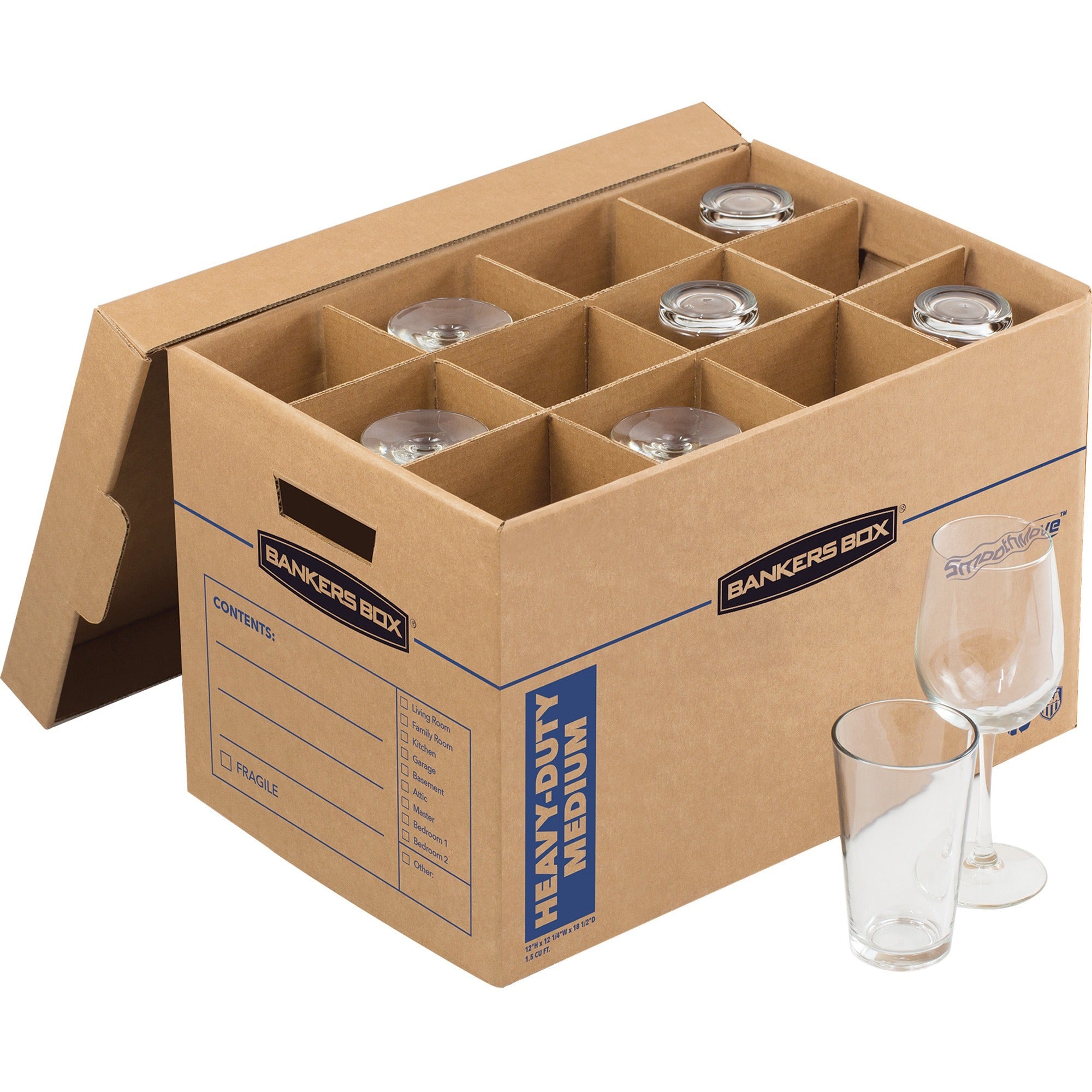 SmoothMove Kitchen Moving Kit with Dividers + Foam, Half Slotted Container (HSC), Medium, 12.25" x 18.5" x 12", Brown/Blue