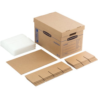 SmoothMove Kitchen Moving Kit with Dividers + Foam, Half Slotted Container (HSC), Medium, 12.25" x 18.5" x 12", Brown/Blue