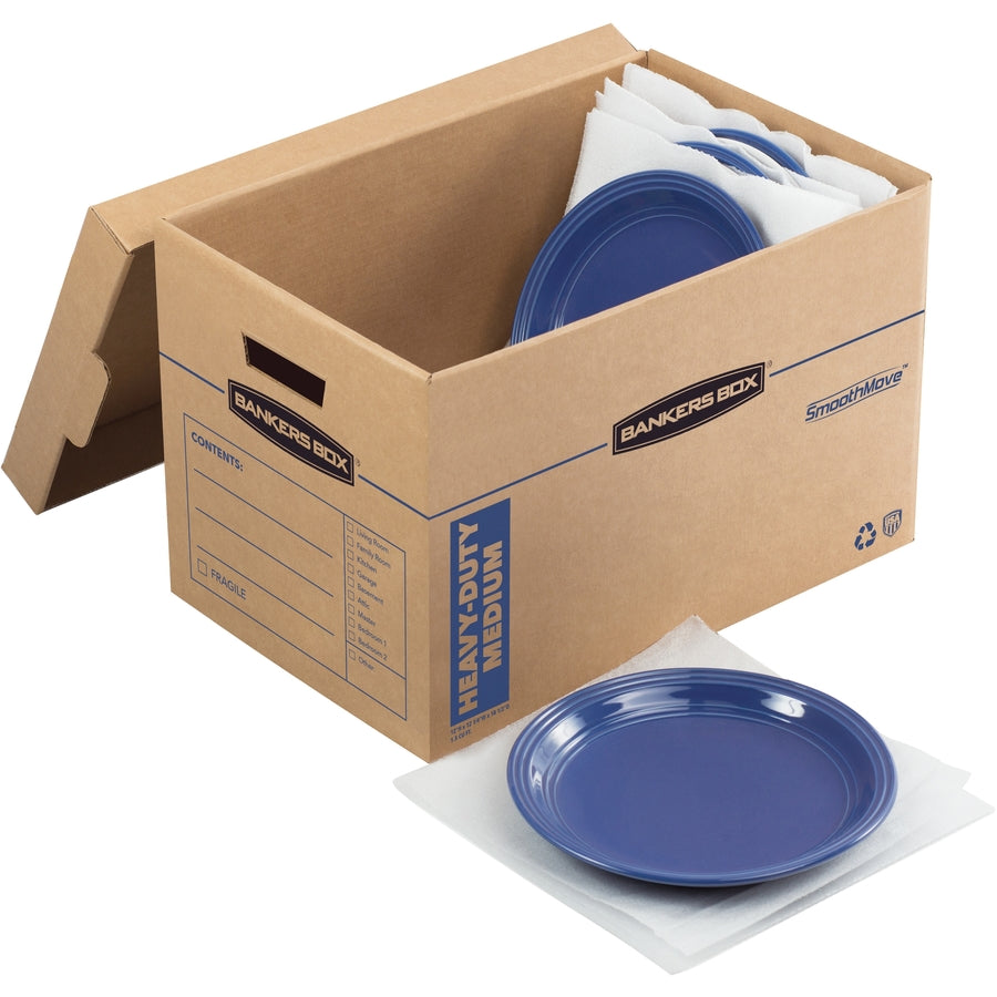 SmoothMove Kitchen Moving Kit with Dividers + Foam, Half Slotted Container (HSC), Medium, 12.25" x 18.5" x 12", Brown/Blue