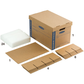 SmoothMove Kitchen Moving Kit with Dividers + Foam, Half Slotted Container (HSC), Medium, 12.25" x 18.5" x 12", Brown/Blue