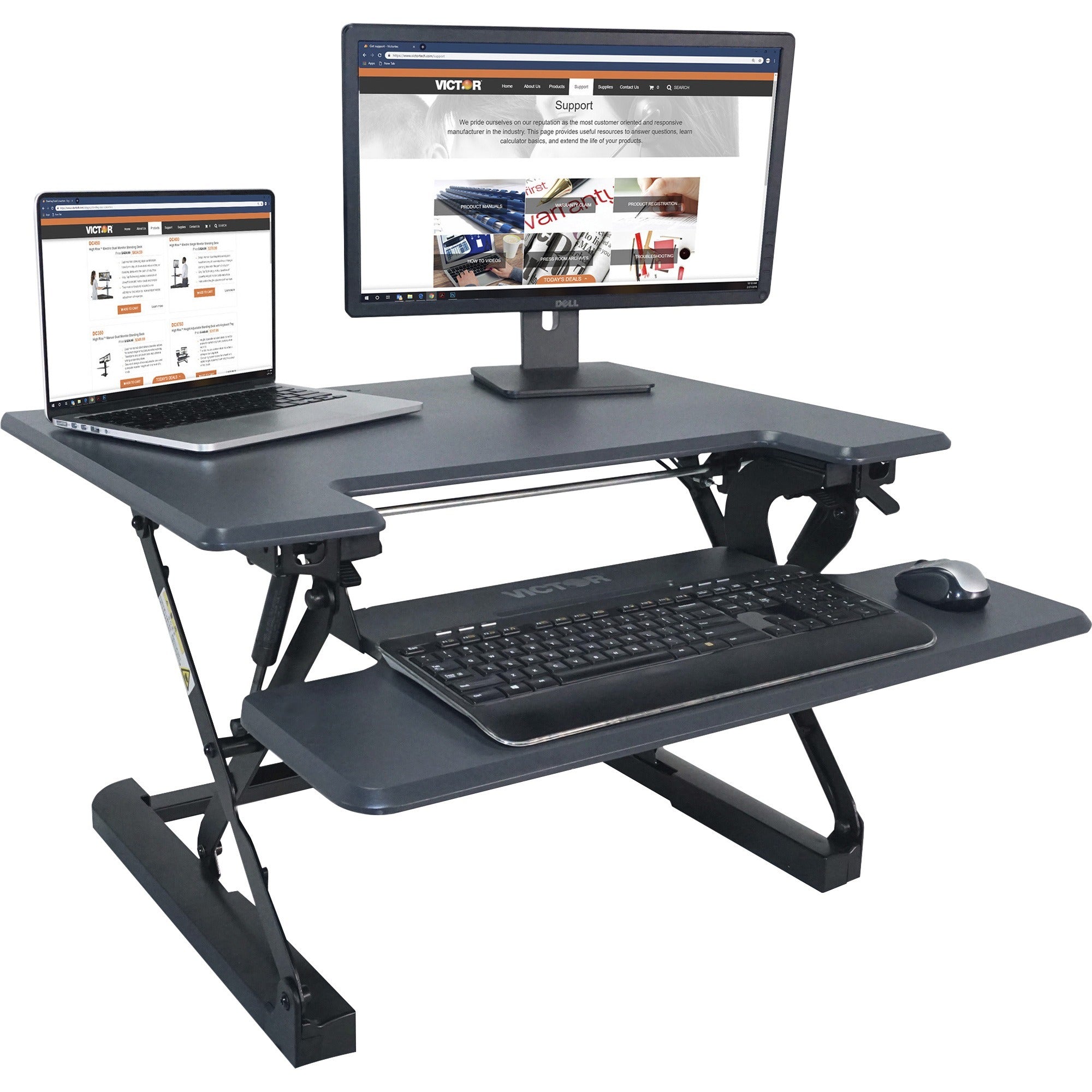 High Rise Height Adjustable Standing Desk with Keyboard Tray, 31" x 31.25" x 5.25" to 20", Gray/Black