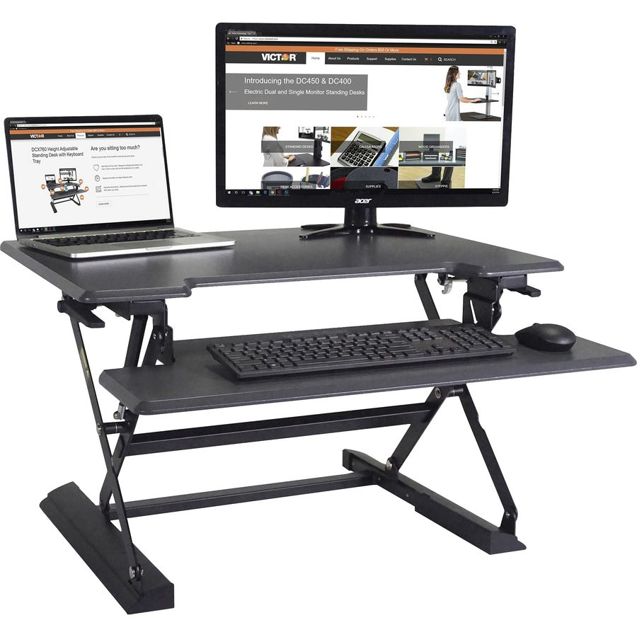 High Rise Height Adjustable Standing Desk with Keyboard Tray, 31" x 31.25" x 5.25" to 20", Gray/Black