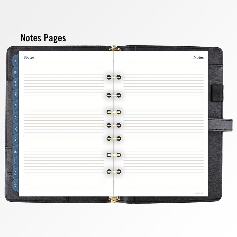 At-A-Glance Buckle Closure Undated Desk Start Set - Julian Dates - Weekly, Monthly - 8:00 AM to 5:00 PM - 1 Month, 1 Week Double Page Layout - 5 1/2" x 8 1/2" Sheet Size - 7-ring - Buckle Closure - Desk - Black - Faux Leather - Reference Calendar, Ta