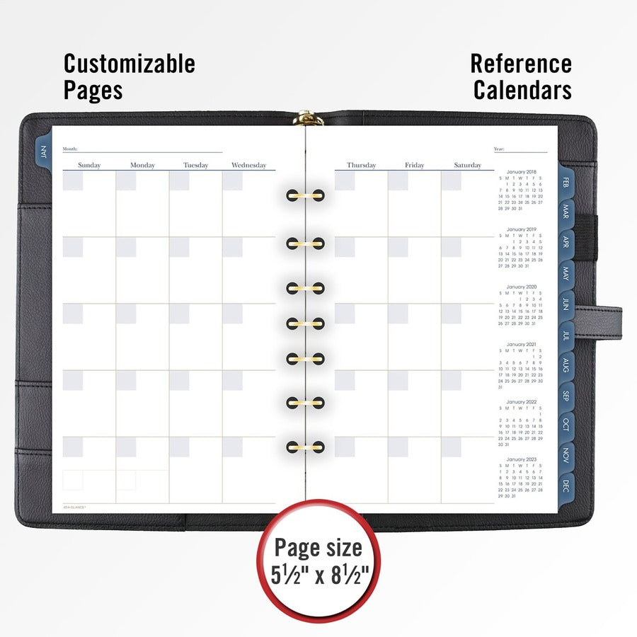 At-A-Glance Buckle Closure Undated Desk Start Set - Julian Dates - Weekly, Monthly - 8:00 AM to 5:00 PM - 1 Month, 1 Week Double Page Layout - 5 1/2" x 8 1/2" Sheet Size - 7-ring - Buckle Closure - Desk - Black - Faux Leather - Reference Calendar, Ta