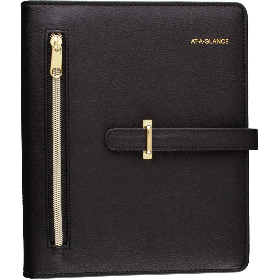 At-A-Glance Buckle Closure Undated Desk Start Set - Julian Dates - Weekly, Monthly - 8:00 AM to 5:00 PM - 1 Month, 1 Week Double Page Layout - 5 1/2" x 8 1/2" Sheet Size - 7-ring - Buckle Closure - Desk - Black - Faux Leather - Reference Calendar, Ta