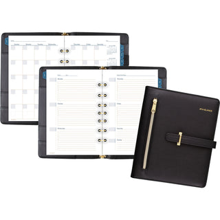 At-A-Glance Buckle Closure Undated Desk Start Set - Julian Dates - Weekly, Monthly - 8:00 AM to 5:00 PM - 1 Month, 1 Week Double Page Layout - 5 1/2" x 8 1/2" Sheet Size - 7-ring - Buckle Closure - Desk - Black - Faux Leather - Reference Calendar, Ta