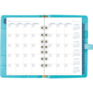 At-A-Glance Buckle Closure Undated Desk Start Set - Julian Dates - Weekly, Monthly - 8:00 AM to 5:00 PM - 1 Month, 1 Week Double Page Layout - 5 1/2" x 8 1/2" Sheet Size - 7-ring - Buckle Closure - Desk - Teal - Faux Leather - Reference Calendar, Tab - 4