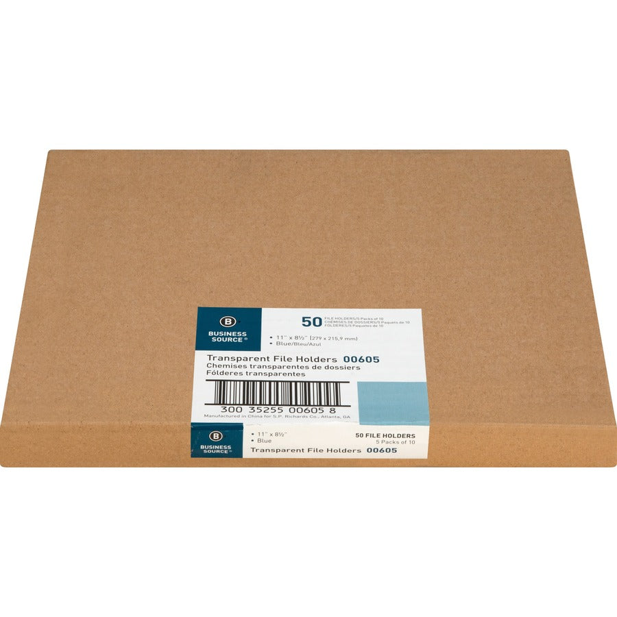 Business Source Letter File Sleeve - 8 1/2" x 11" - 20 Sheet Capacity - Blue - 50 / Box