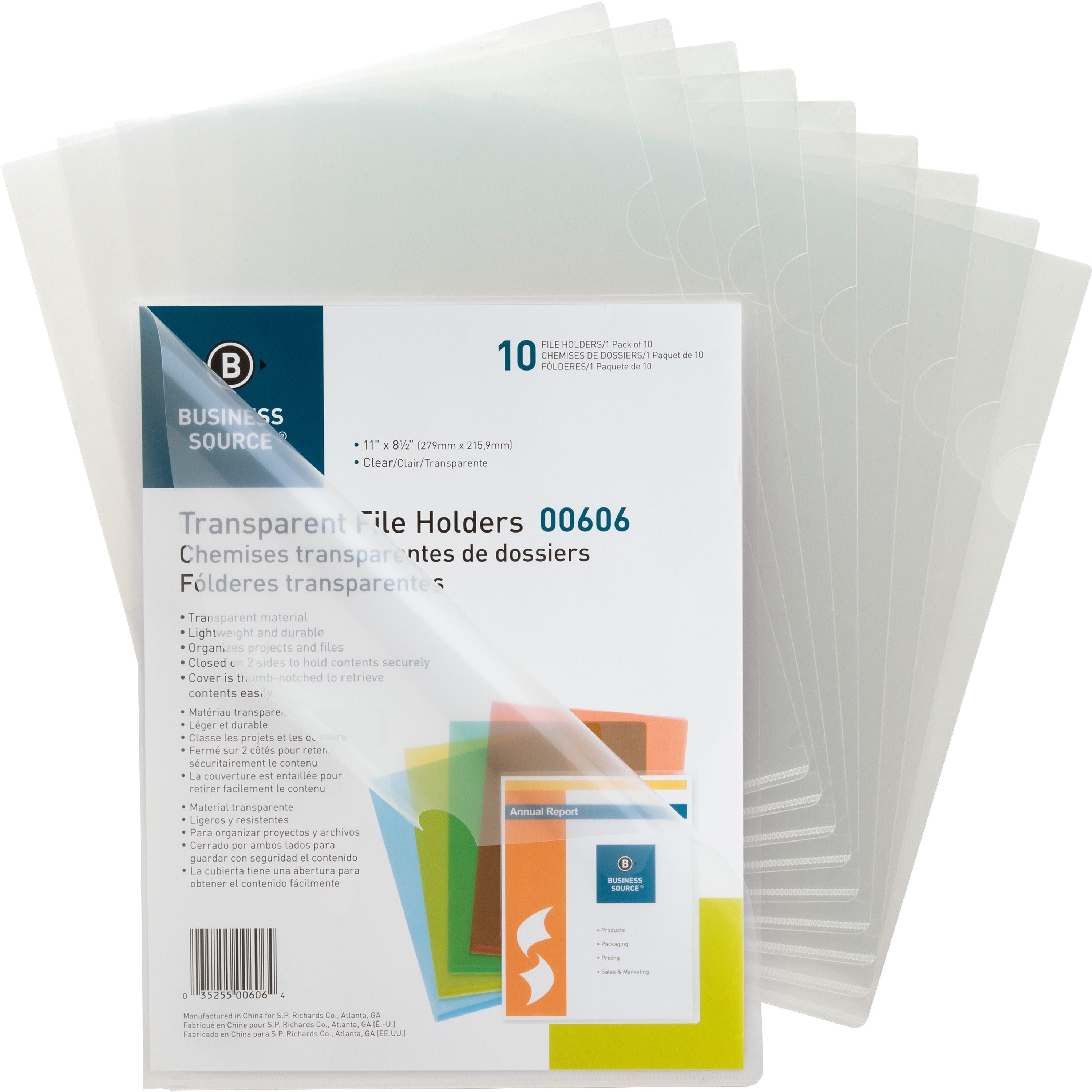 business-source-letter-file-sleeve-8-1-2-x-11-20-sheet-capacity-clear-10-pack_bsn00606 - 1