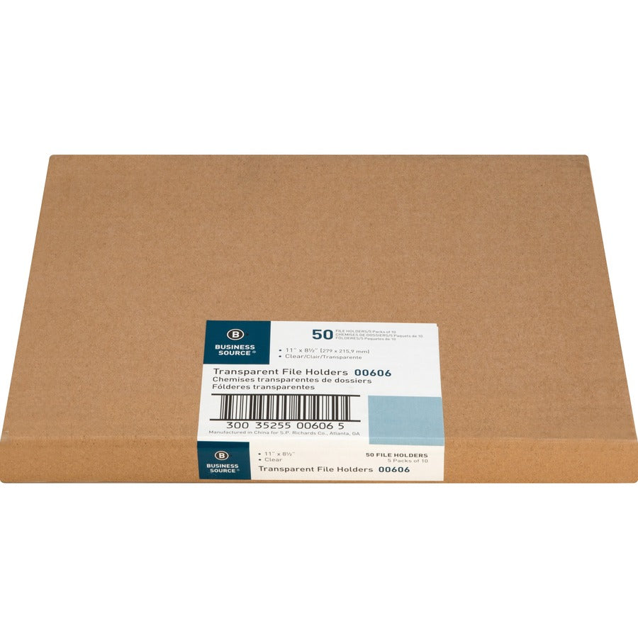 Business Source Letter File Sleeve - 8 1/2" x 11" - 20 Sheet Capacity - Clear - 50 / Box