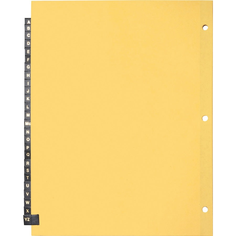 Business Source A-Z Black Leather Tab Index Dividers - 26 Printed Tab(s) - Character - A-Z - 8.5" Divider Width x 11" Divider Length - Letter - 3 Hole Punched - Buff Paper Divider - Black Leather Tab(s) - Recycled - 25 / Set
