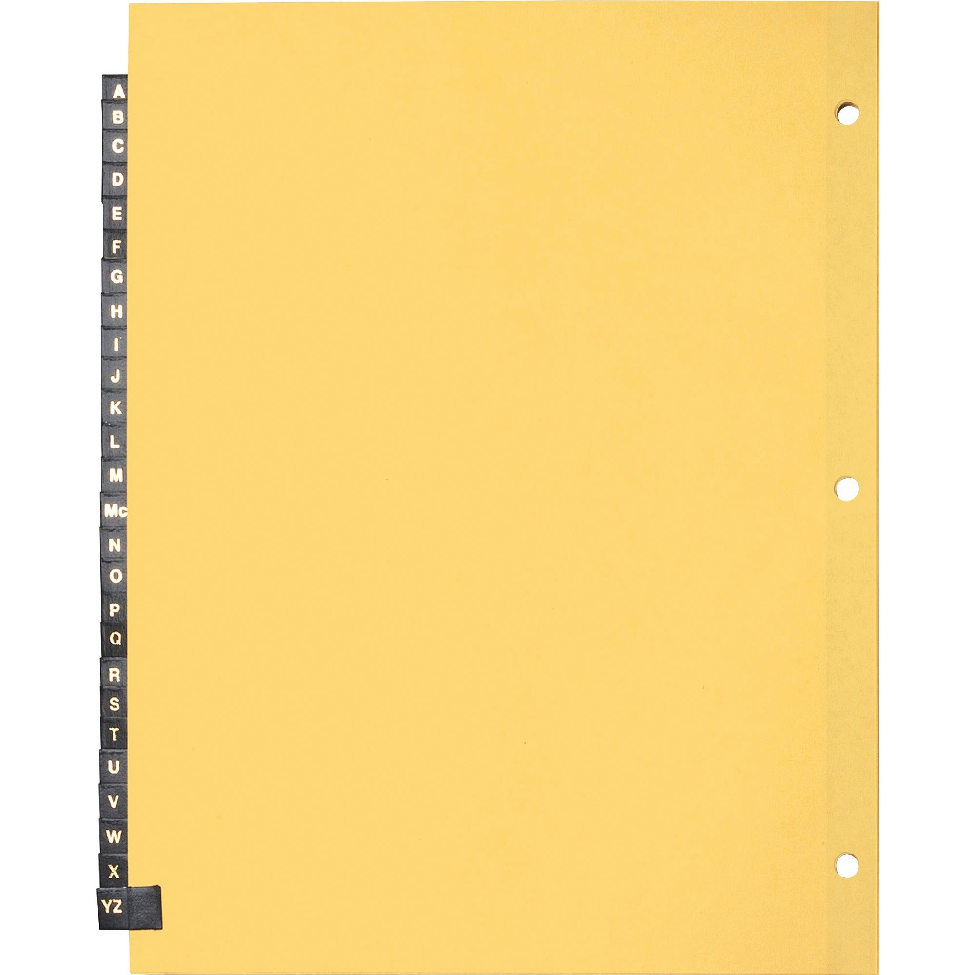 business-source-a-z-black-leather-tab-index-dividers-26-printed-tabs-character-a-z-85-divider-width-x-11-divider-length-letter-3-hole-punched-buff-paper-divider-black-leather-tabs-recycled-25-set_bsn01181 - 2