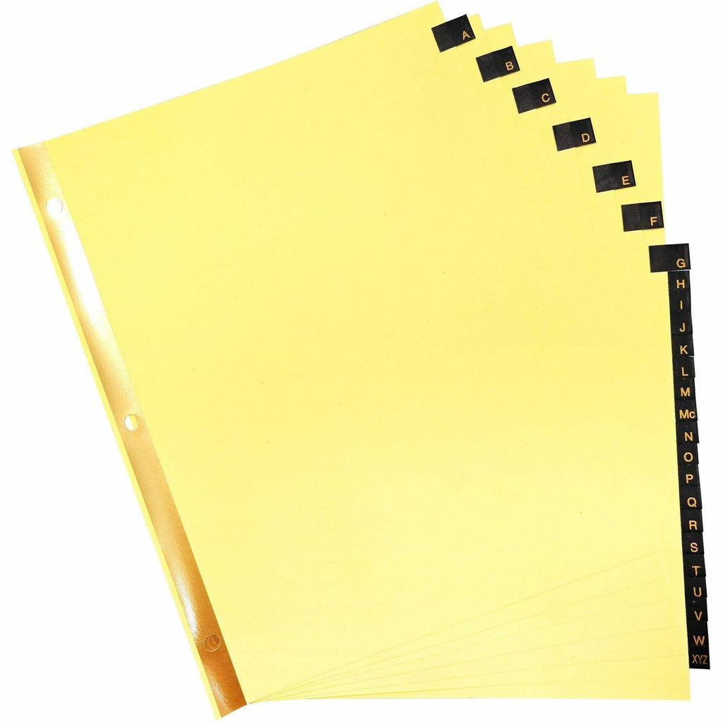 Business Source A-Z Black Leather Tab Index Dividers - 26 Printed Tab(s) - Character - A-Z - 8.5" Divider Width x 11" Divider Length - Letter - 3 Hole Punched - Buff Paper Divider - Black Leather Tab(s) - Recycled - 25 / Set