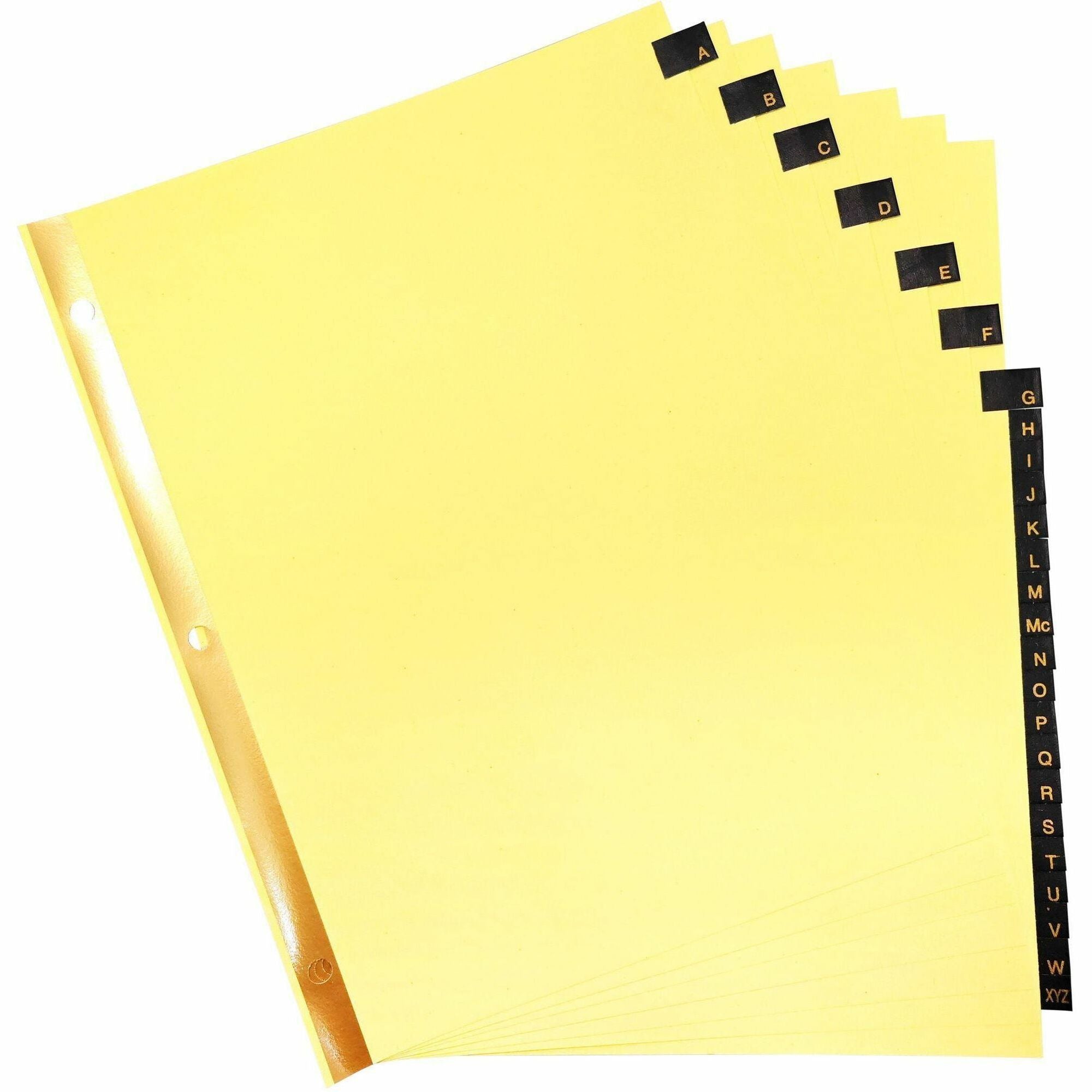 Business Source A-Z Black Leather Tab Index Dividers - 26 Printed Tab(s) - Character - A-Z - 8.5" Divider Width x 11" Divider Length - Letter - 3 Hole Punched - Buff Paper Divider - Black Leather Tab(s) - Recycled - 25 / Set