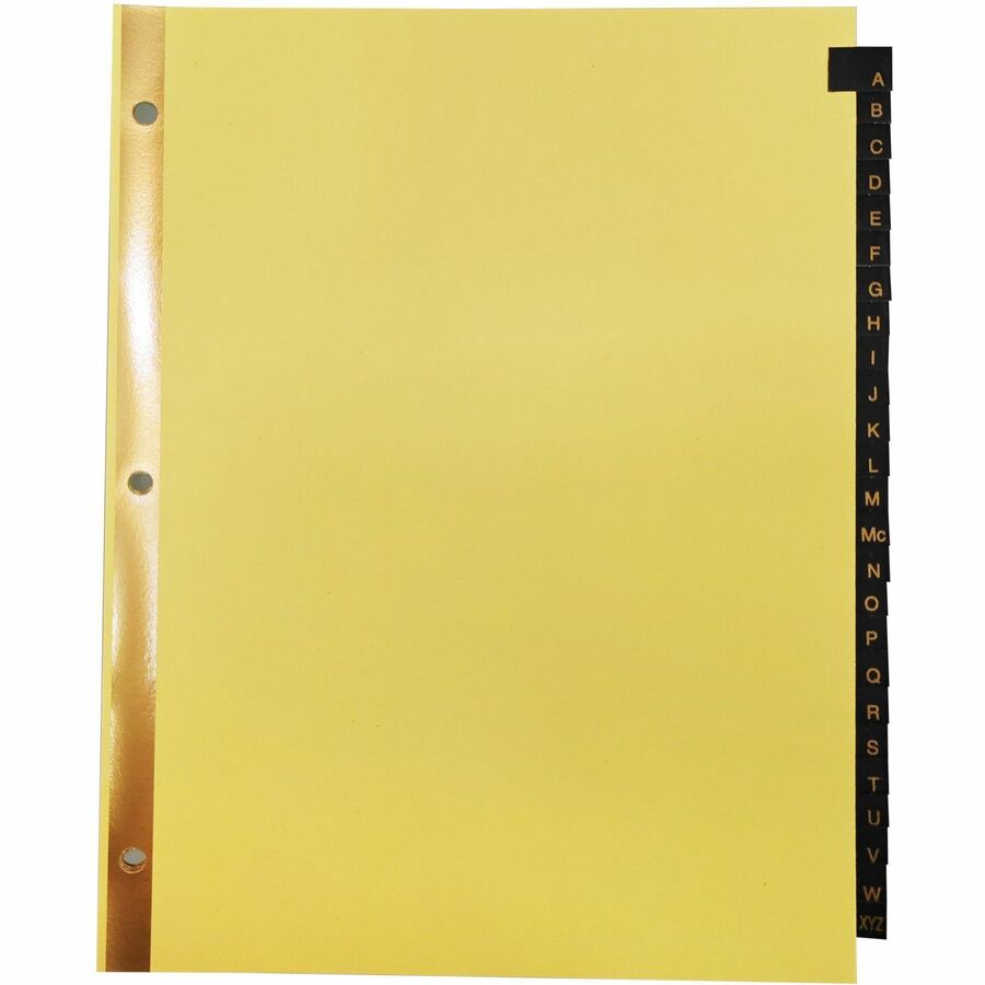 Business Source A-Z Black Leather Tab Index Dividers - 26 Printed Tab(s) - Character - A-Z - 8.5" Divider Width x 11" Divider Length - Letter - 3 Hole Punched - Buff Paper Divider - Black Leather Tab(s) - Recycled - 25 / Set