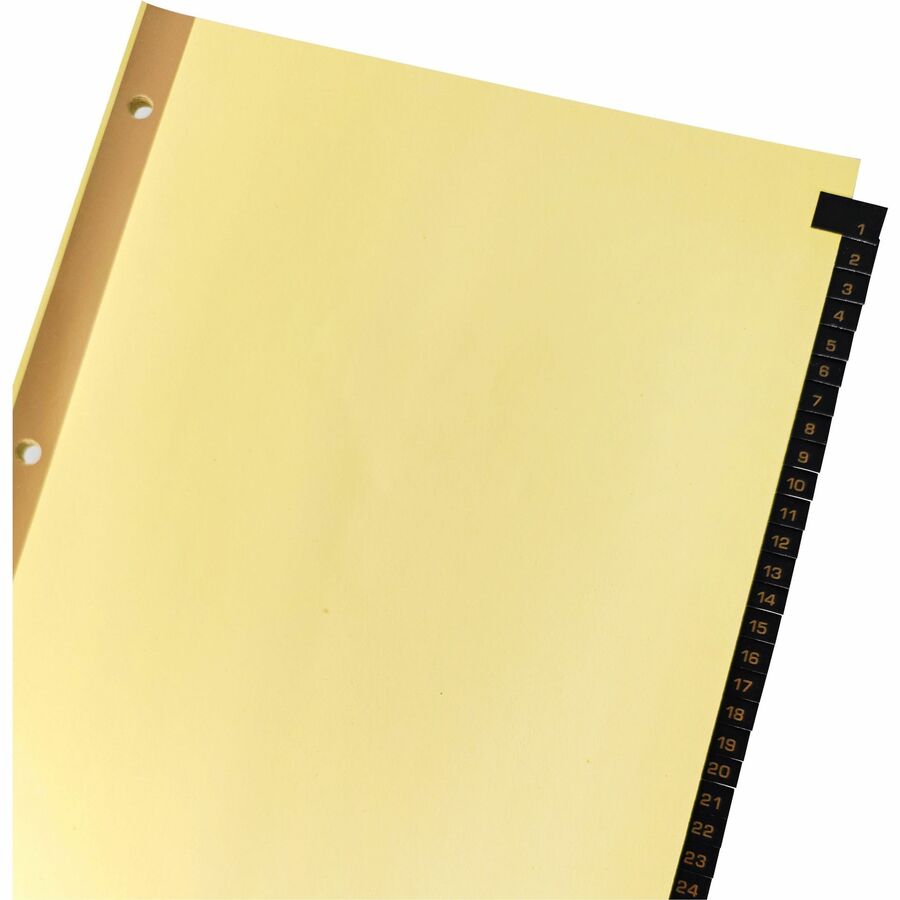 Business Source 1-31 Black Leather Tab Index Dividers - 31 Printed Tab(s) - Digit - 1-31 - 8.5" Divider Width x 11" Divider Length - Letter - 3 Hole Punched - Buff Paper Divider - Black Leather Tab(s) - Recycled - 31 / Set