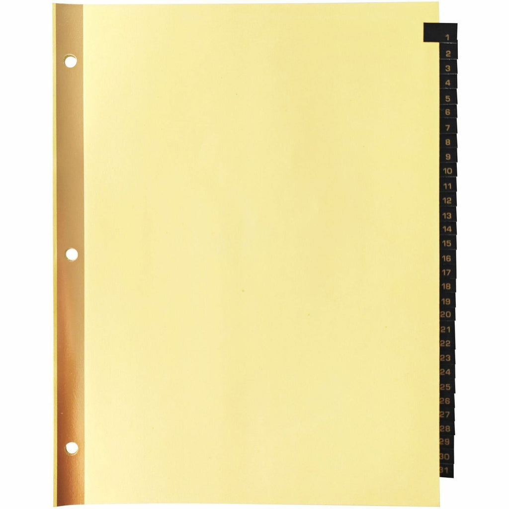 Business Source 1-31 Black Leather Tab Index Dividers - 31 Printed Tab(s) - Digit - 1-31 - 8.5" Divider Width x 11" Divider Length - Letter - 3 Hole Punched - Buff Paper Divider - Black Leather Tab(s) - Recycled - 31 / Set