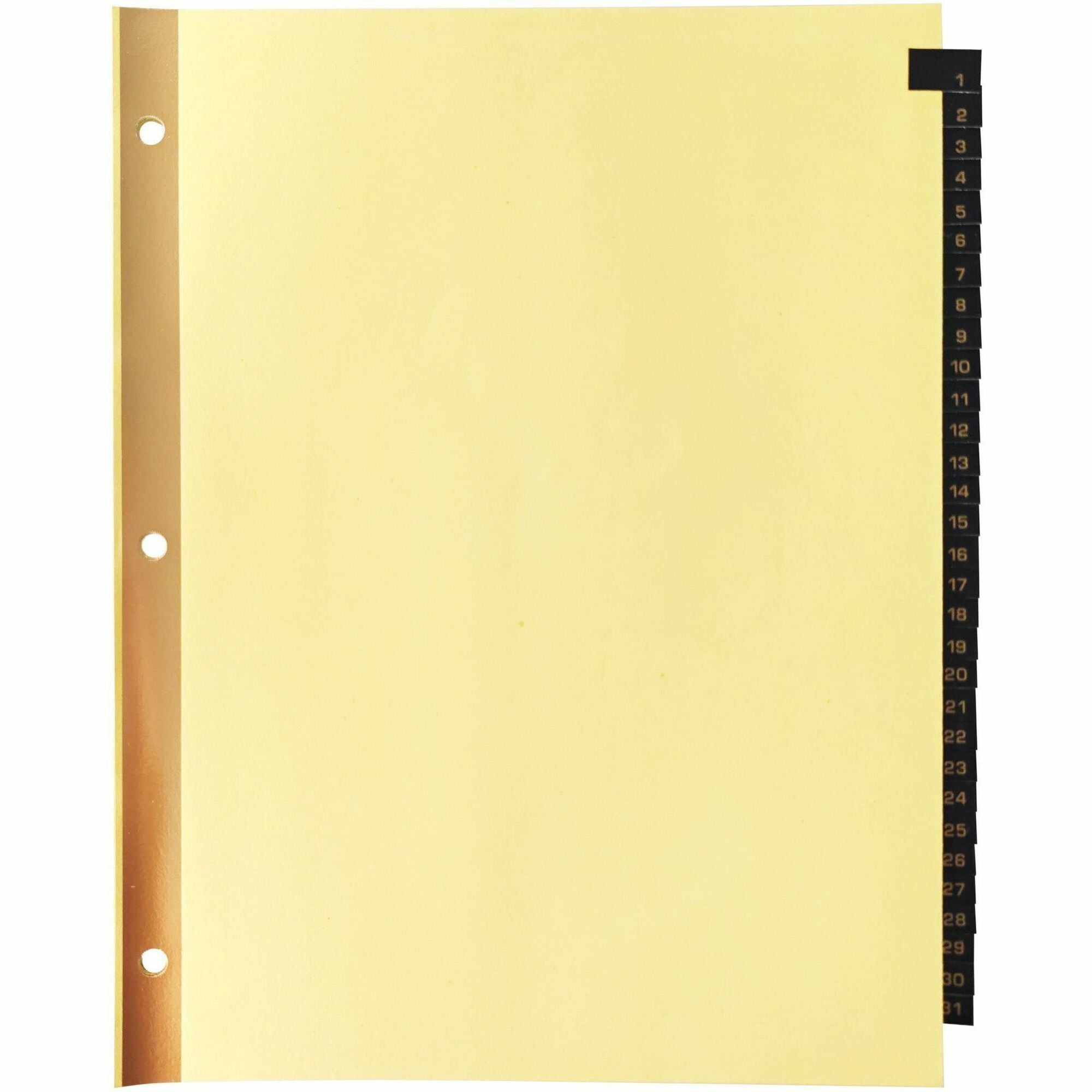 Business Source 1-31 Black Leather Tab Index Dividers - 31 Printed Tab(s) - Digit - 1-31 - 8.5" Divider Width x 11" Divider Length - Letter - 3 Hole Punched - Buff Paper Divider - Black Leather Tab(s) - Recycled - 31 / Set