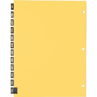 Business Source Monthly Black Leather Tab Index Dividers - 12 Printed Tab(s) - Month - January-December - 8.5" Divider Width x 11" Divider Length - Letter - 3 Hole Punched - Buff Paper Divider - Black Leather Tab(s) - Recycled - 12 / Set