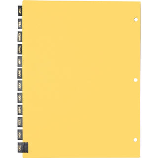 business-source-monthly-black-leather-tab-index-dividers-12-printed-tabs-month-january-december-85-divider-width-x-11-divider-length-letter-3-hole-punched-buff-paper-divider-black-leather-tabs-recycled-12-set_bsn01183 - 2