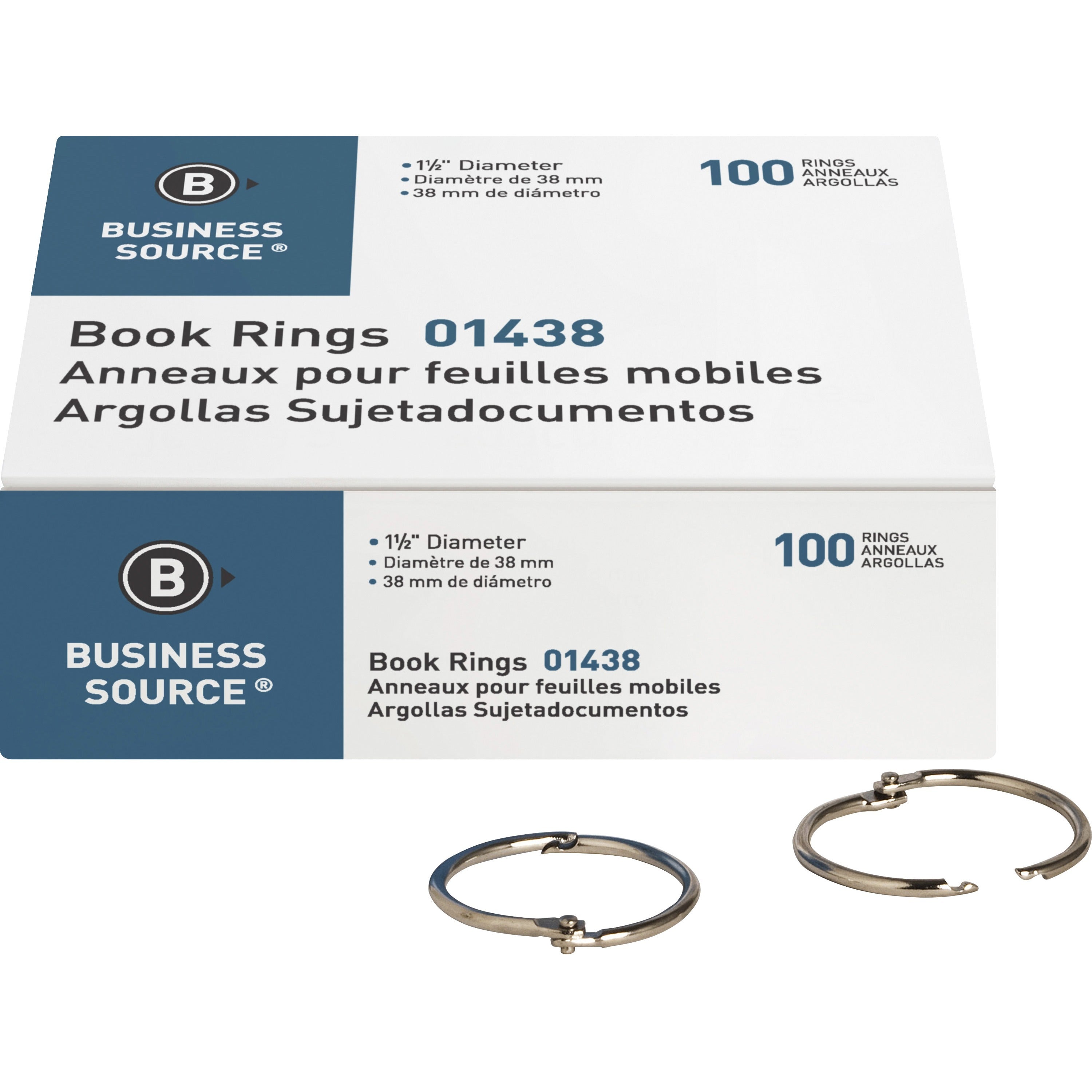 business-source-standard-book-rings-15-diameter-silver-nickel-plated-100-box_bsn01438 - 1