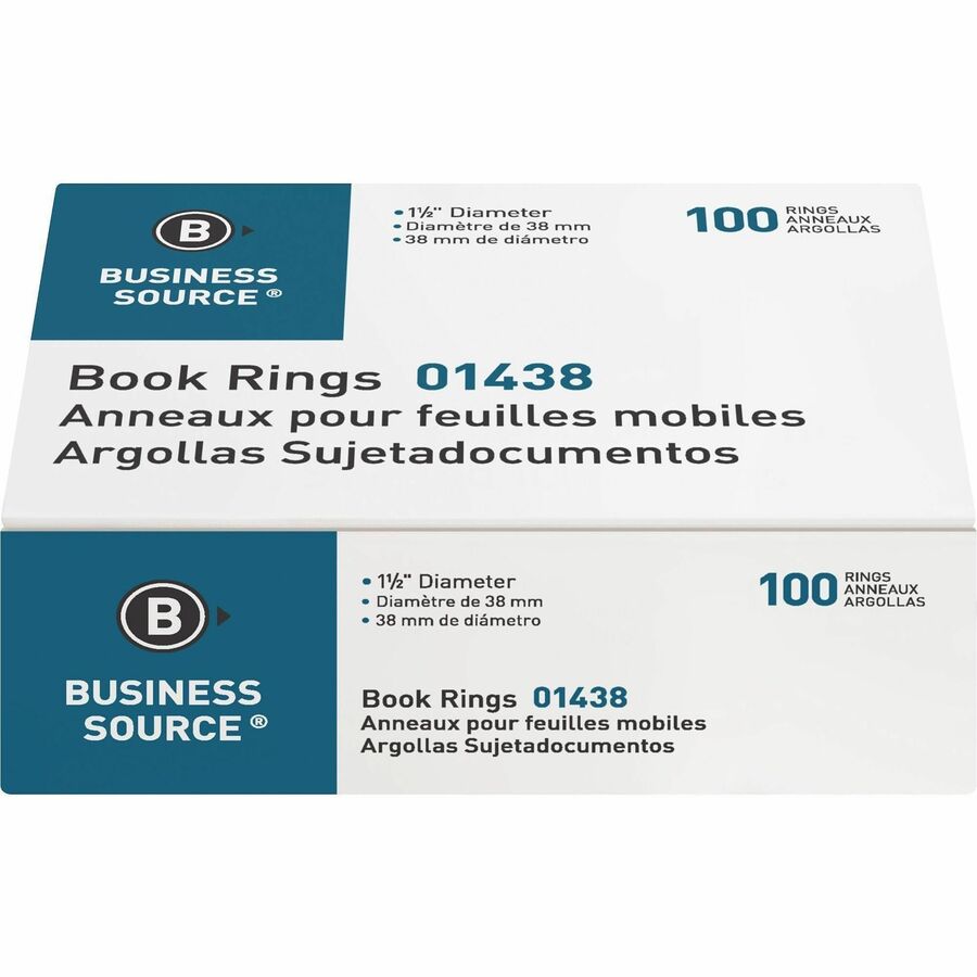 Business Source Standard Book Rings - 1.5" Diameter - Silver - Nickel Plated - 500 / Bundle