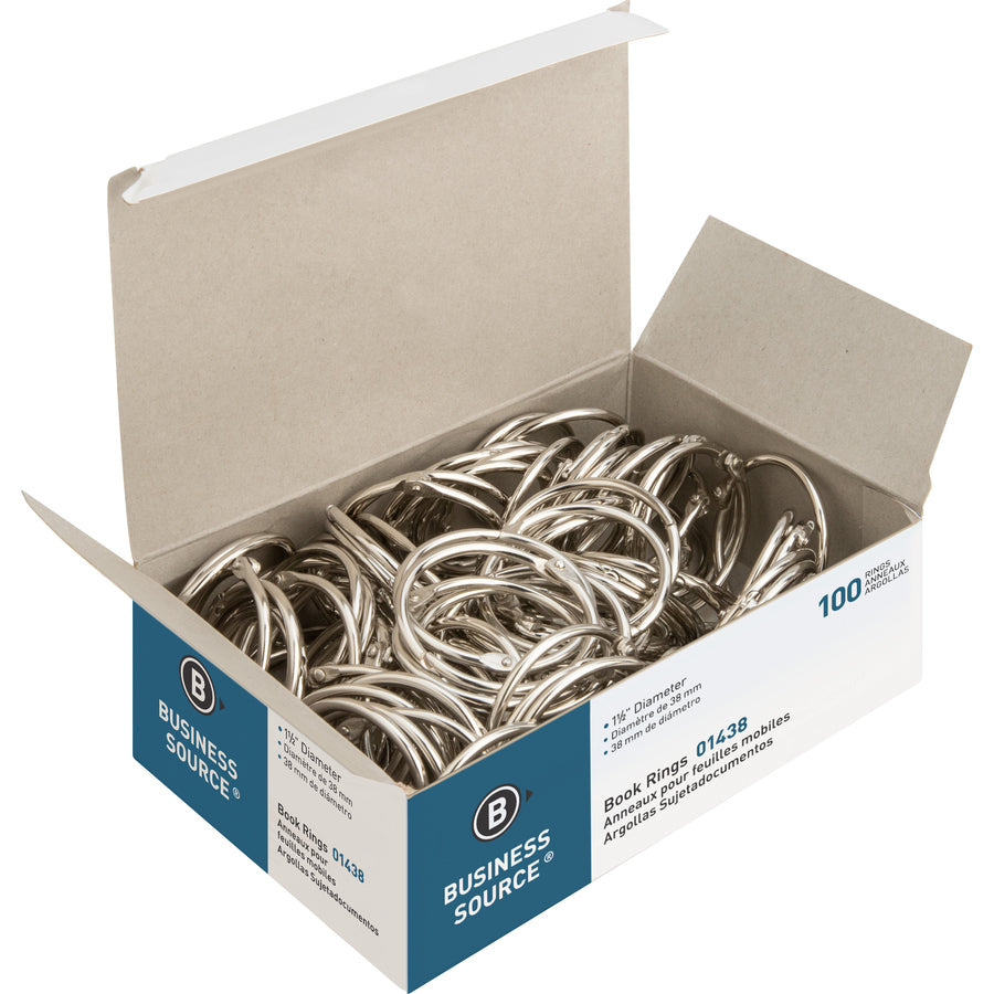 Business Source Standard Book Rings - 1.5" Diameter - Silver - Nickel Plated - 500 / Bundle - 4