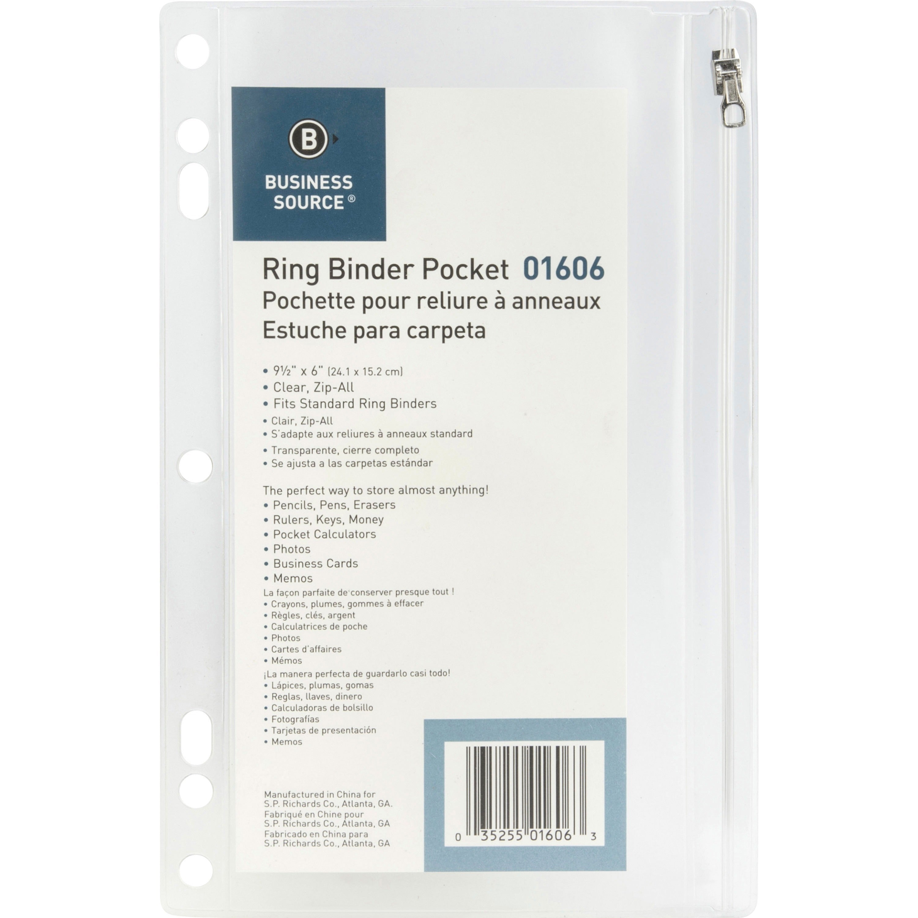 business-source-punched-economy-binder-pocket-95-height-x-6-width-7-x-holes-ring-binder-clear-plastic-1-each_bsn01606 - 1